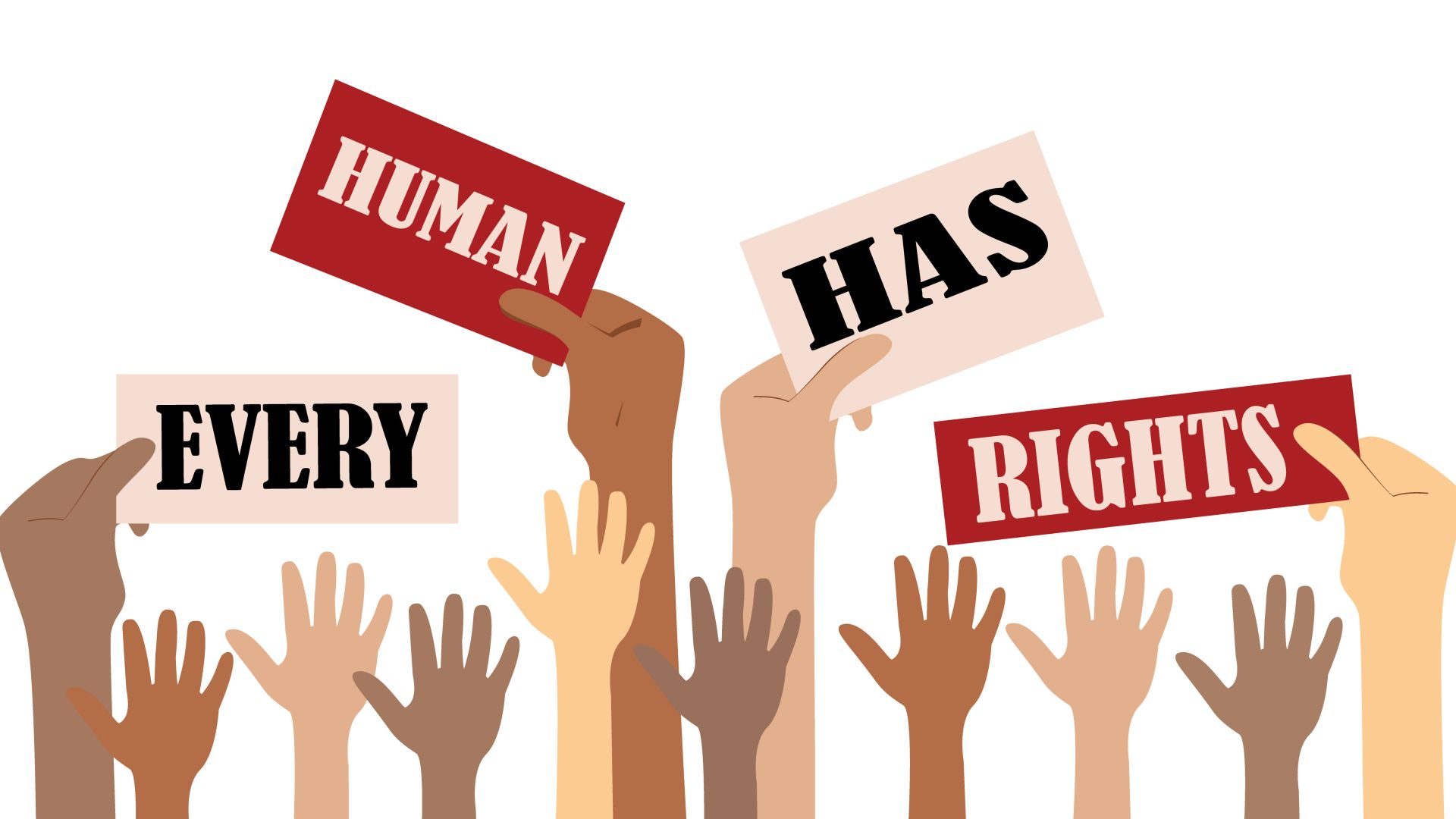 every human has rights hands in air