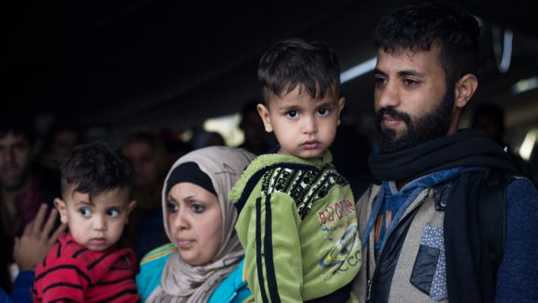 Syrian family with two little boys at the Serbian border