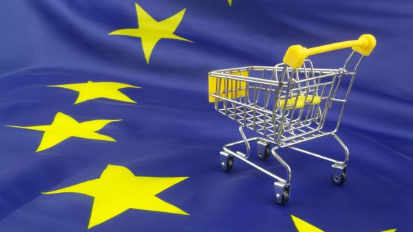 Image of shopping cart on EU flag