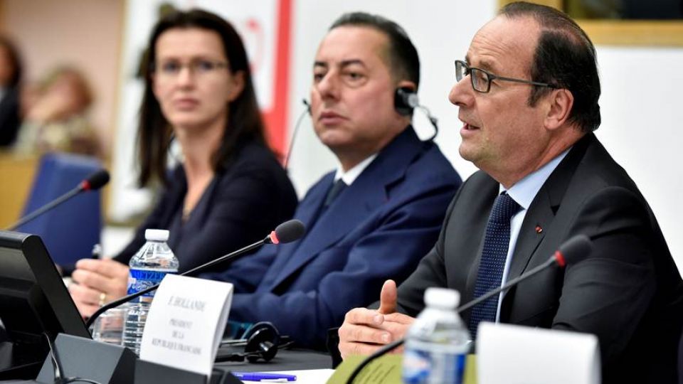  French President Francois Hollande and the President of the Socialist and Democrat Group in the European Parliament, Gianni Pittella 