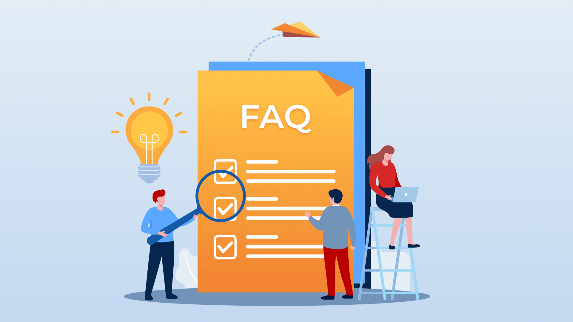 illustration of people observing a FAQ document