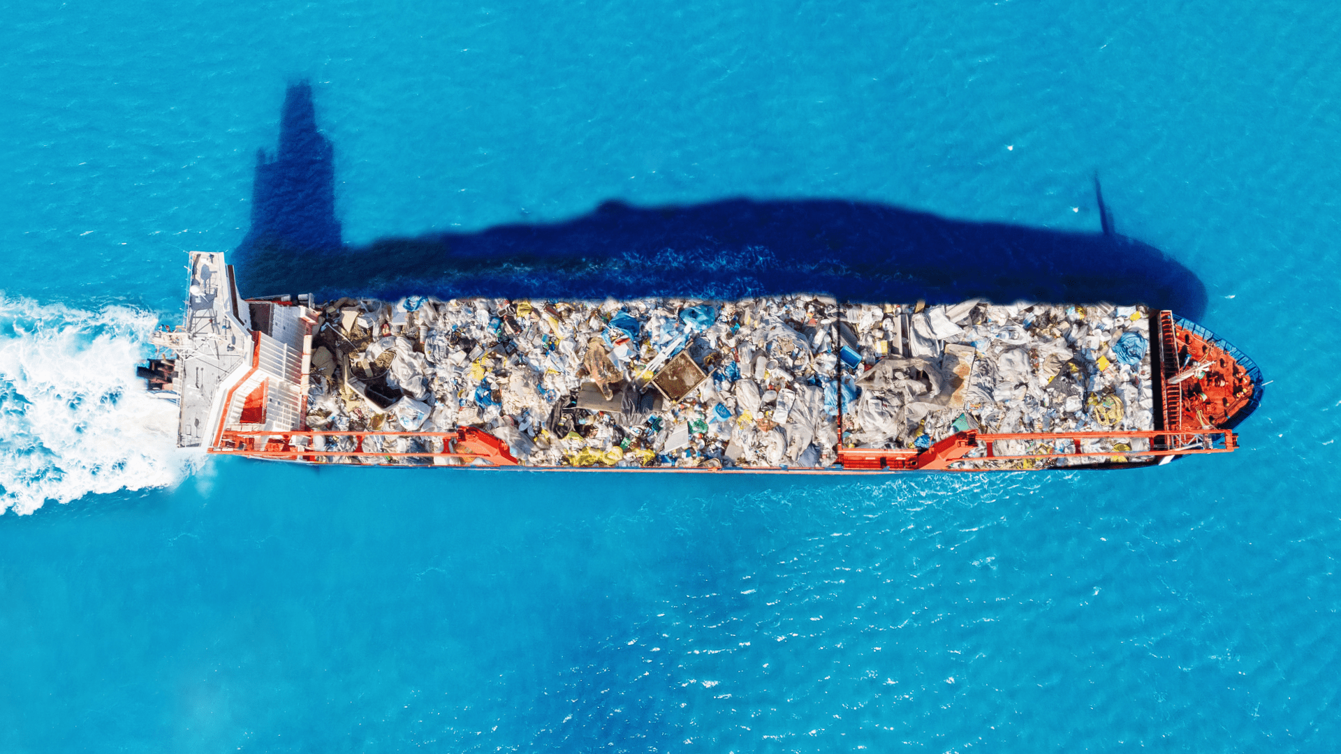 Carrier ship transporting plastic viewed from above