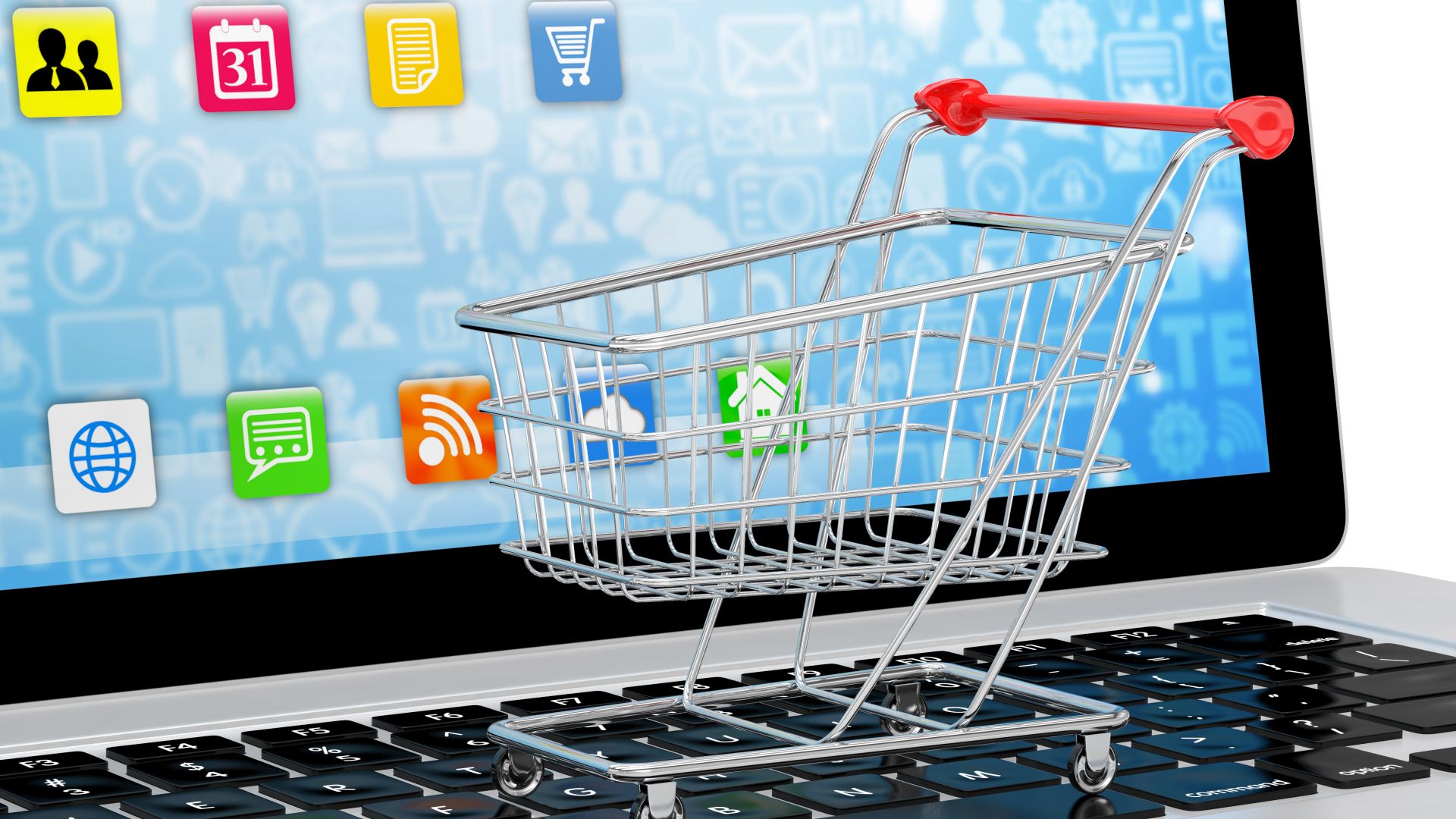 Online shopping - laptop and shopping trolley