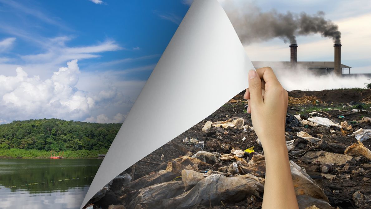 factory pollution contrasted with clean environment