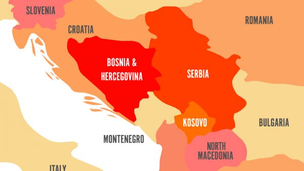 Map with Kosovo, Serbia and Bosnia and Herzegovina