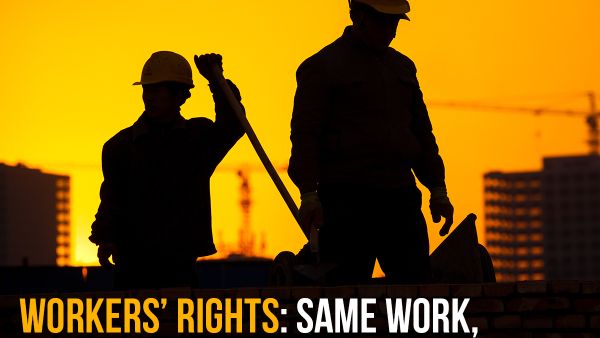 S&Ds score important victory for European workers: equal pay for equal work in the same place now within reach, Posting of Workers Directive, Agnes Jongerius, Construction workers - sun behind - Posted-Workers_equal_pay_same_job