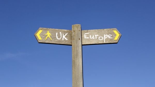 Brexit signposts Signposts point in opposite directions to UK and Europe