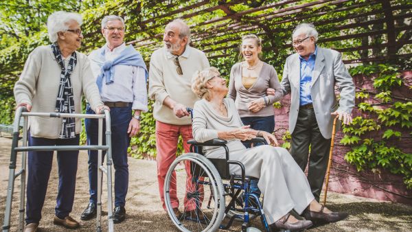 ageing citizens, frame walker and wheelchair