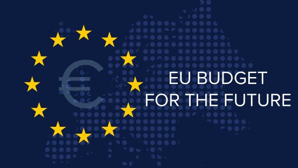 € sign in EU stars and words EU BUDGET FOR THE FUTURE