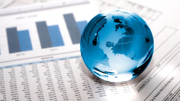 World globe and stocks and shares charts