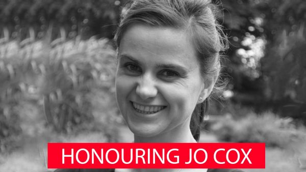 Jo Cox, and words &quot;Remembering Jo Cox&quot;