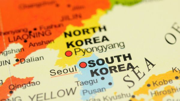 North Korea and South Korea on the map