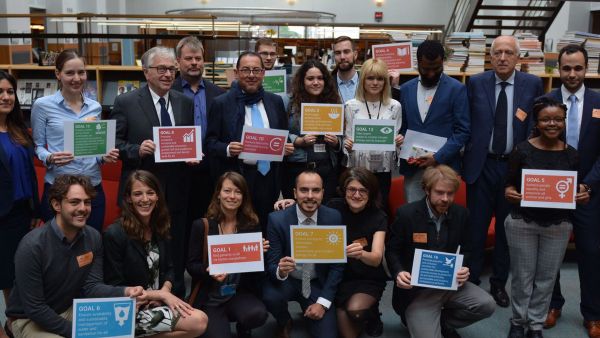 Progressive sustainable development book launch with Gianni Pittella, Ernst Stetter, Conny Reuter Progressive sustainable development book launch with Gianni Pittella, Ernst Stetter, Conny Reuter and colleagues holding banners of the SDGs