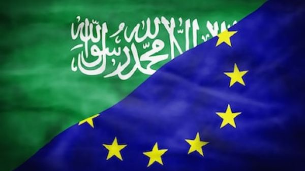 Saudi Arabia and EU flags joined together