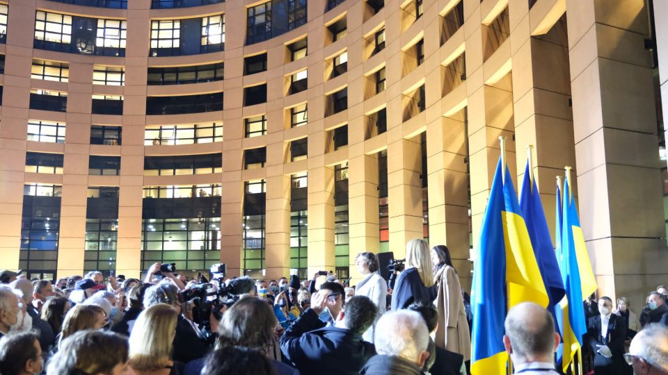 Rally with #StandWithUkraine banners in Strasbourg March 2022