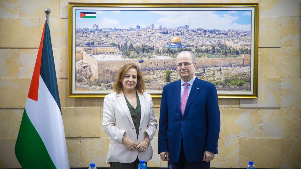 Iratxe García with prime minister Mustafa in Ramallah