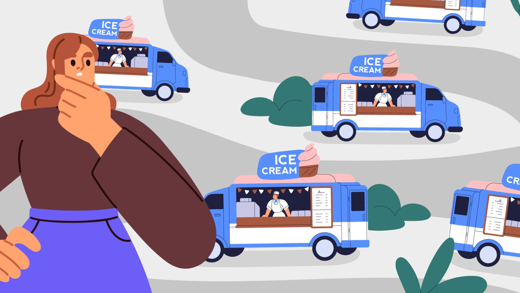 woman in front of ice cream trucks